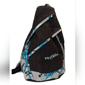 [TRACKER] Blue White Floral Brown Nylon Sling, Hiking, Gym Backpack